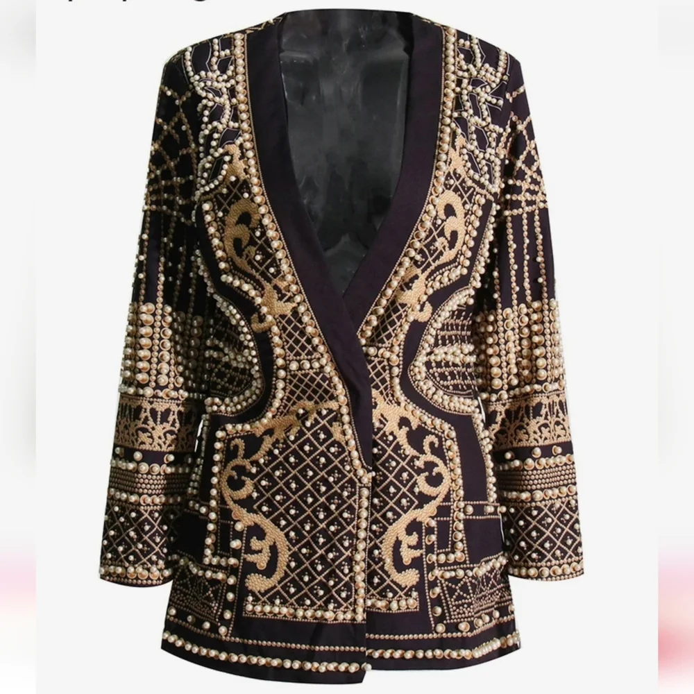 Blazer For Women V Neck Long Sleeve Flares Colorblock Blazer… - Picture 2 of 16